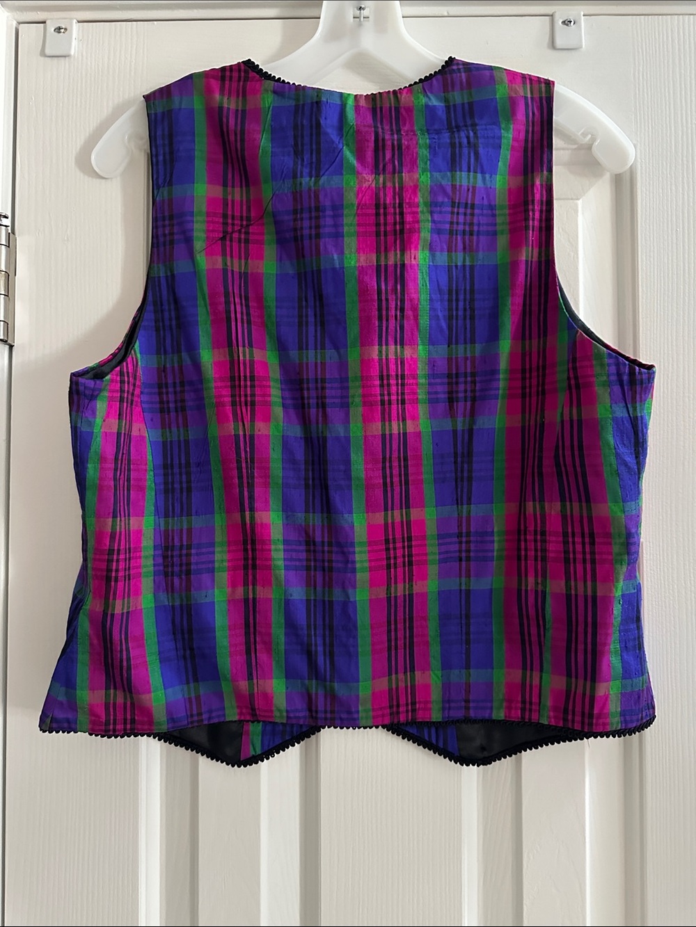 Vintage Silk Plaid Vest Purple & Green Witchy M Maximalist Spooky Boho - Picture 5 of 7
